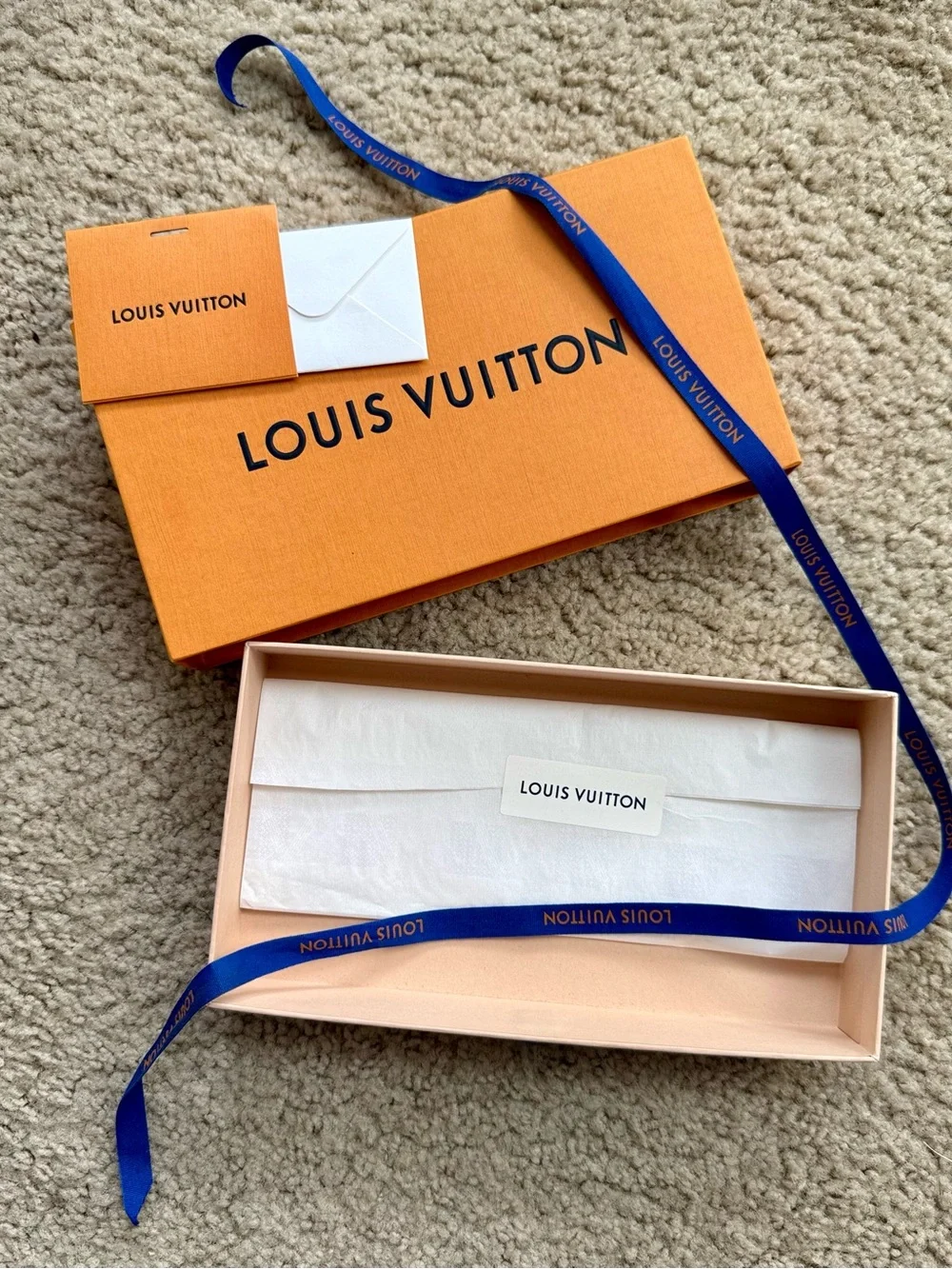 Louis Vuitton Orange Box with Ribbon Tissue Cards Authentic Packaging 11”